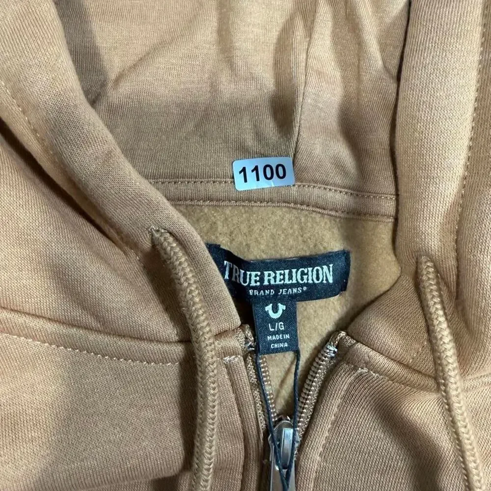 NWT True Religion Oversize TR Buddha Zip Hoodie Mens L Thrush Brown Horseshoe